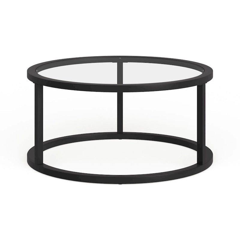 Table basse ronde en métal et verre trempé