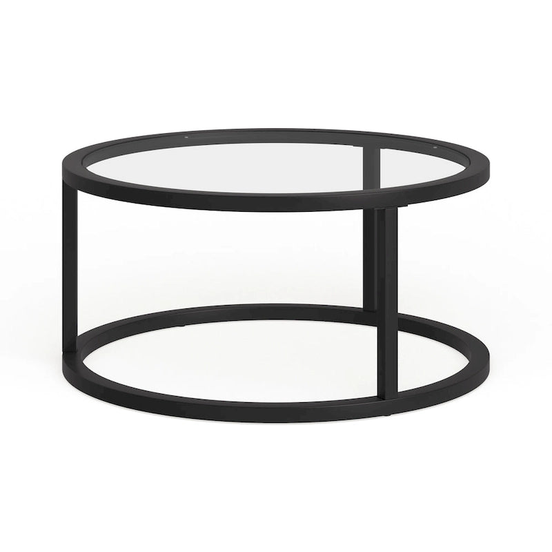 Table basse ronde en métal et verre trempé