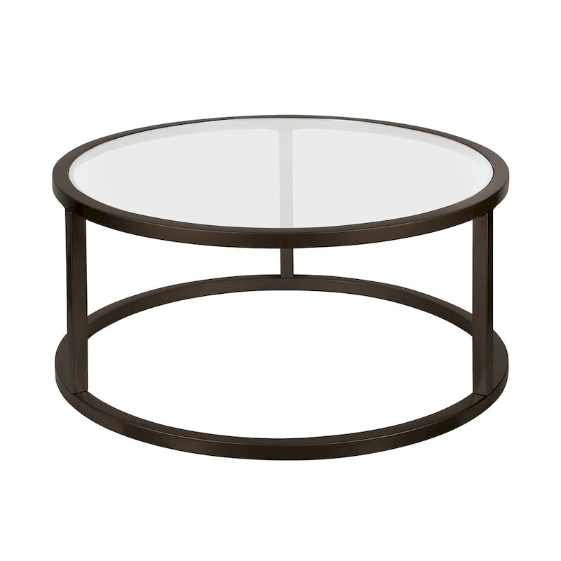 Table basse ronde en métal et verre trempé