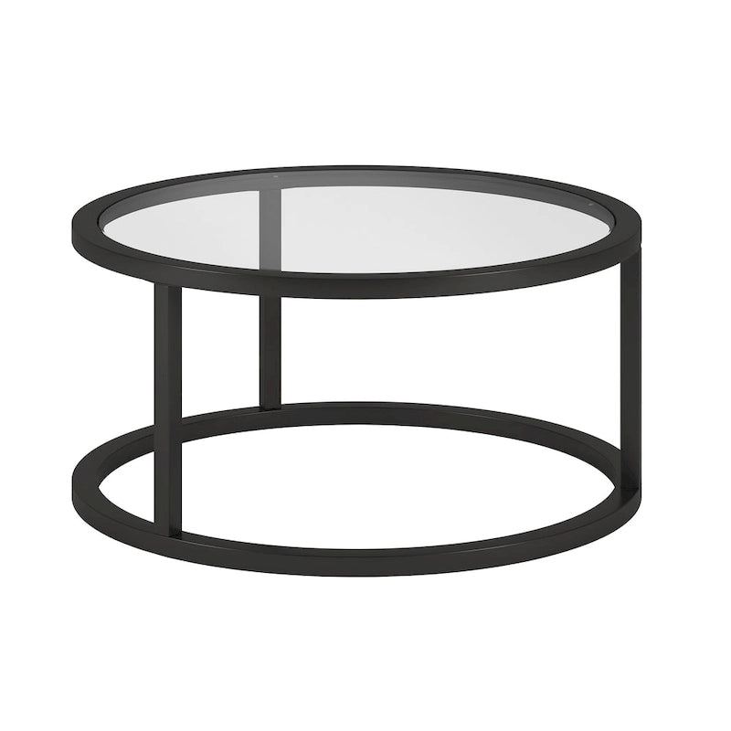 Table basse ronde en métal et verre trempé