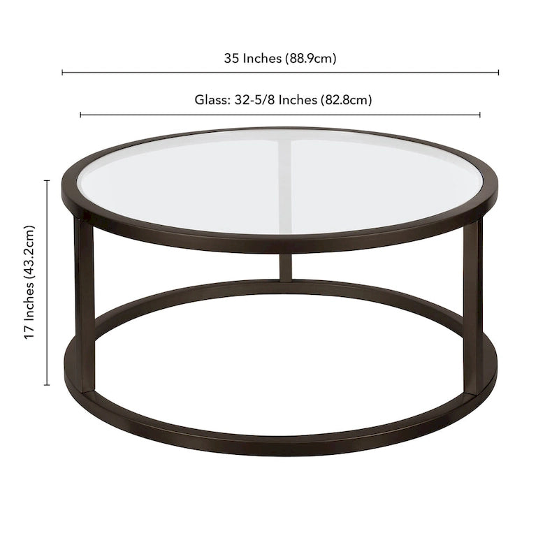 Table basse ronde en métal et verre trempé