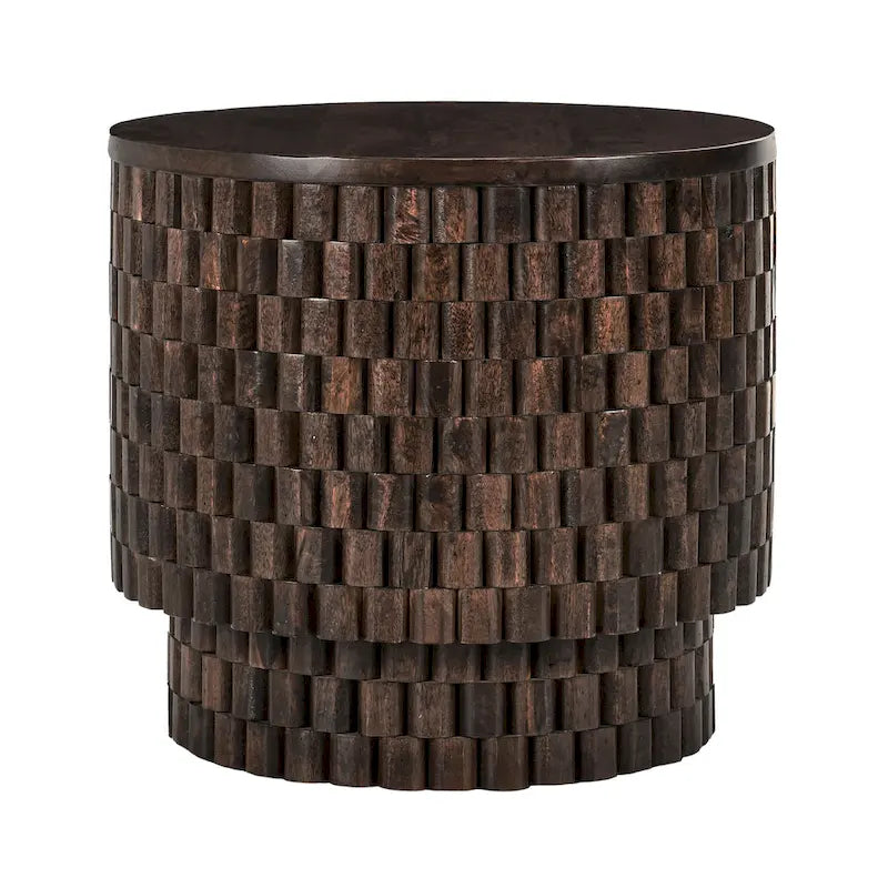 Table d'appoint ronde, 25Lx25Px23H, Bois de manguier, Finition brun riche
