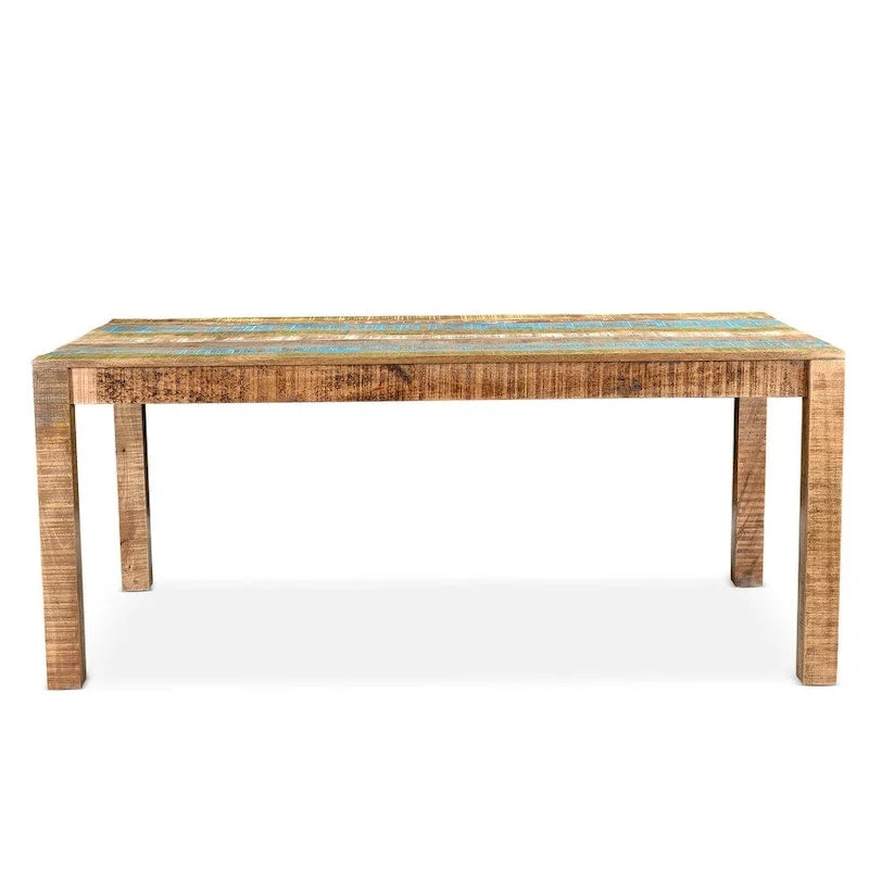 Table à manger rustique multicolore en bois de manguier recyclé