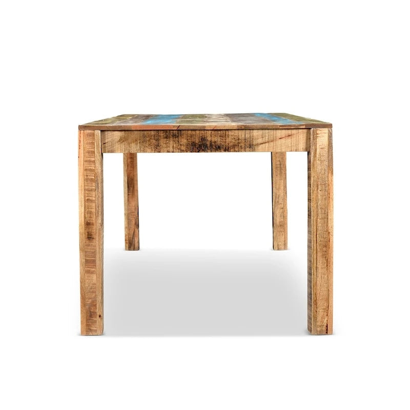 Table à manger rustique multicolore en bois de manguier recyclé