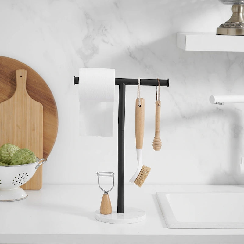 Porte-serviettes en T avec base en marbre naturel