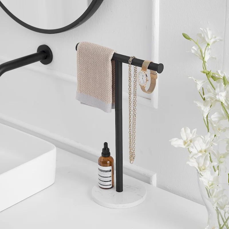 Porte-serviettes en T avec base en marbre naturel