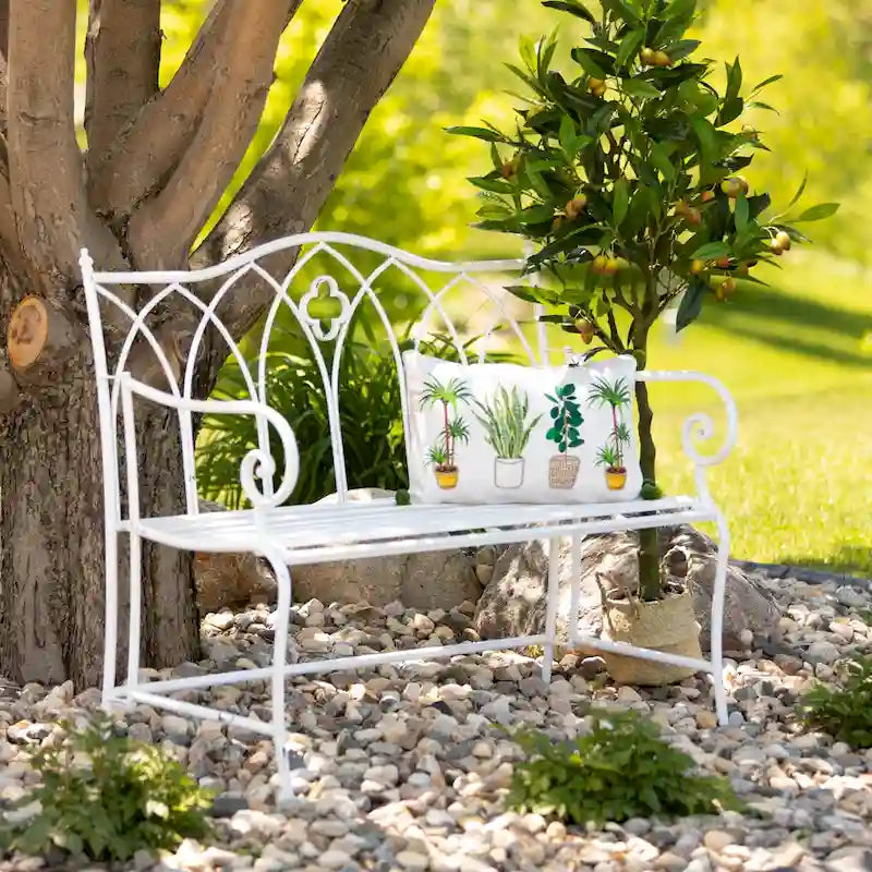 Banc de jardin en métal blanc éclatant - 45,5L x 18,5l x 36H