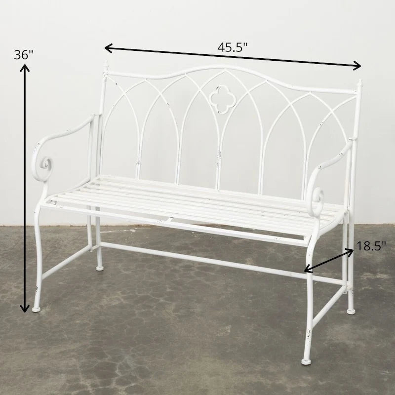 Banc de jardin en métal blanc éclatant - 45,5L x 18,5l x 36H