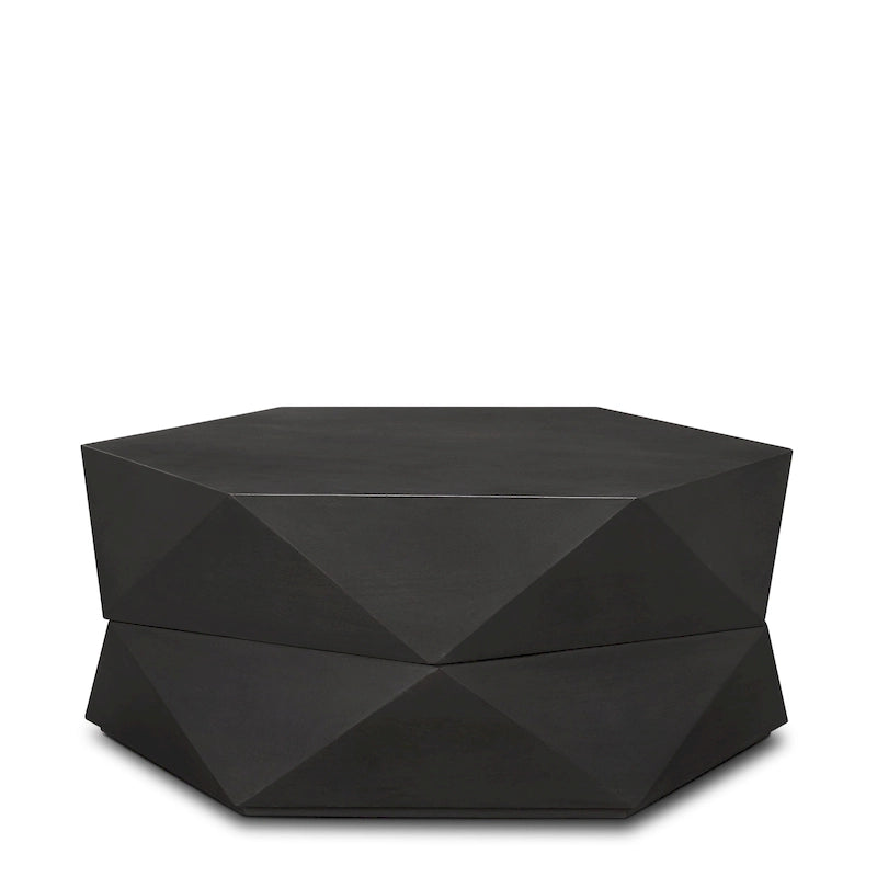 Table basse hexagonale noire en bois massif avec rangement