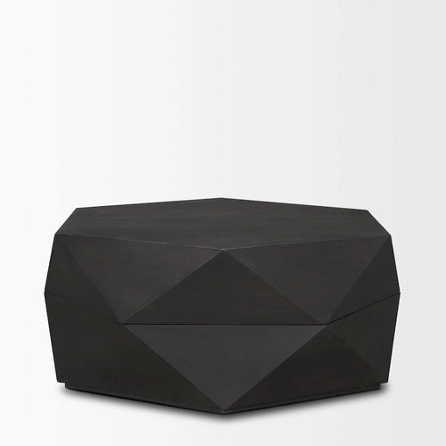 Table basse hexagonale noire en bois massif avec rangement