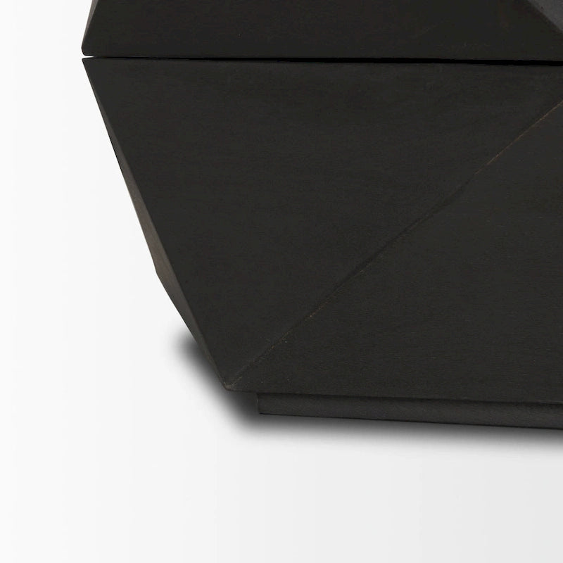 Table basse hexagonale noire en bois massif avec rangement