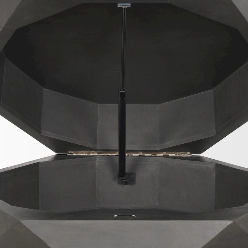 Table basse hexagonale noire en bois massif avec rangement