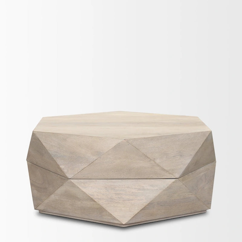 Table basse hexagonale noire en bois massif avec rangement
