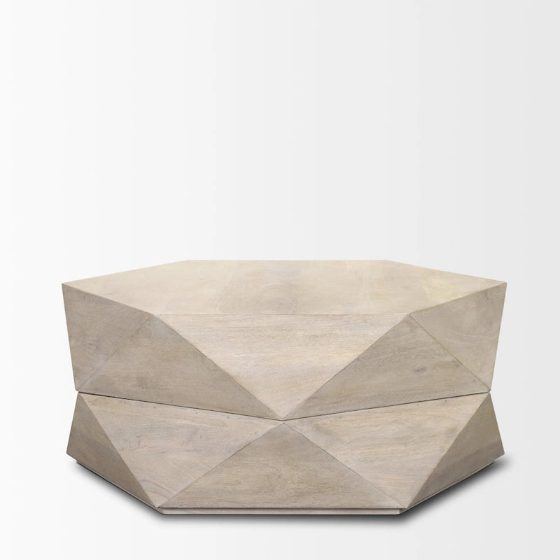 Table basse hexagonale noire en bois massif avec rangement