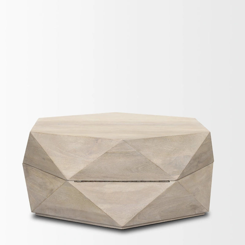 Table basse hexagonale noire en bois massif avec rangement