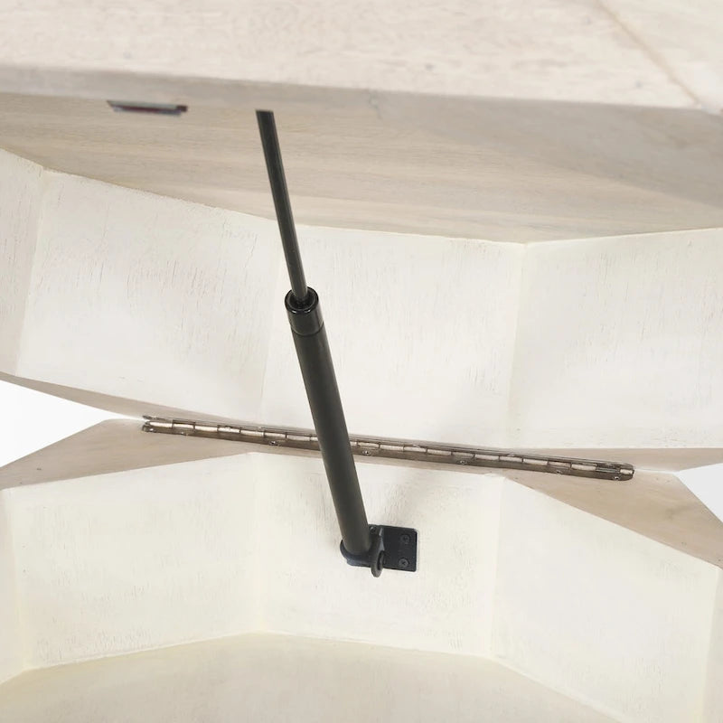 Table basse hexagonale noire en bois massif avec rangement