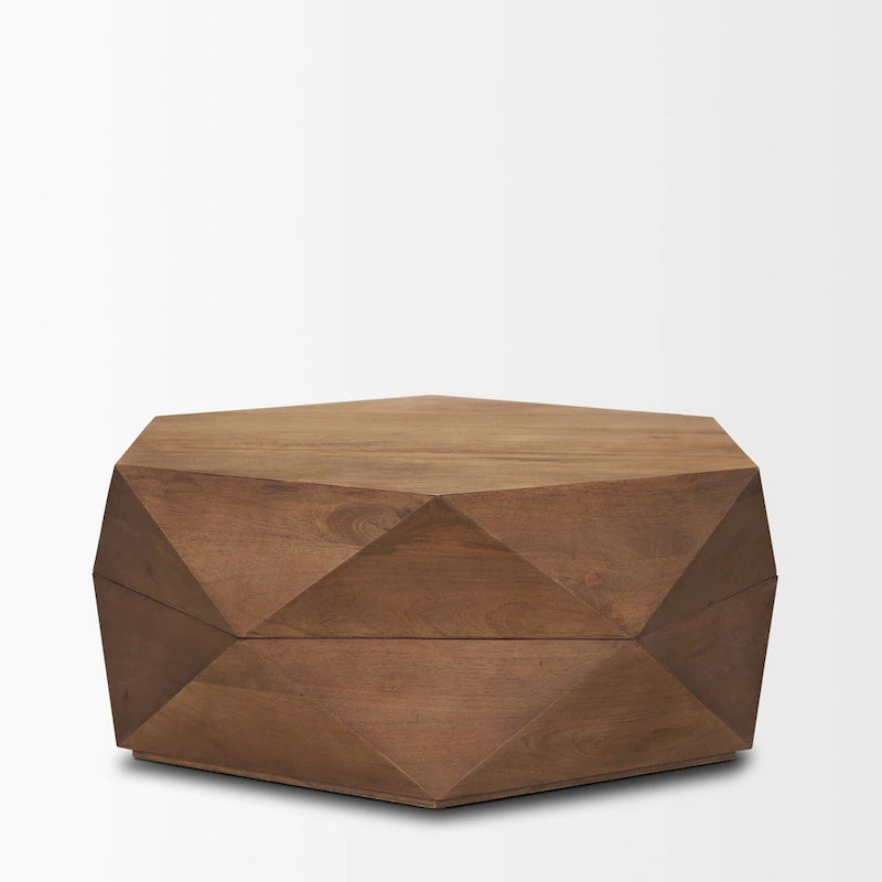 Table basse hexagonale noire en bois massif avec rangement