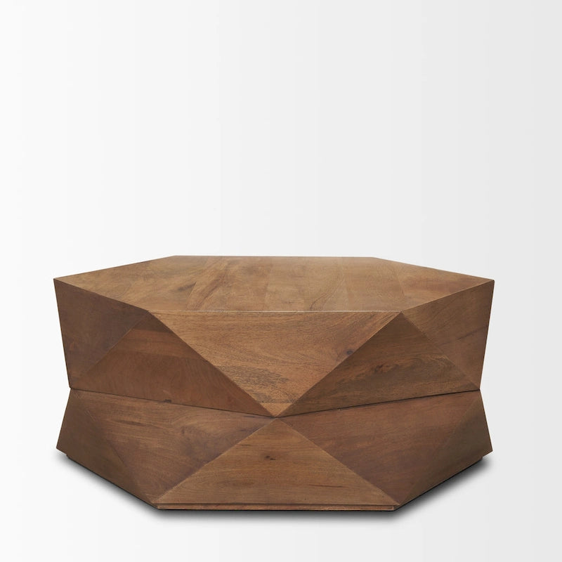 Table basse hexagonale noire en bois massif avec rangement