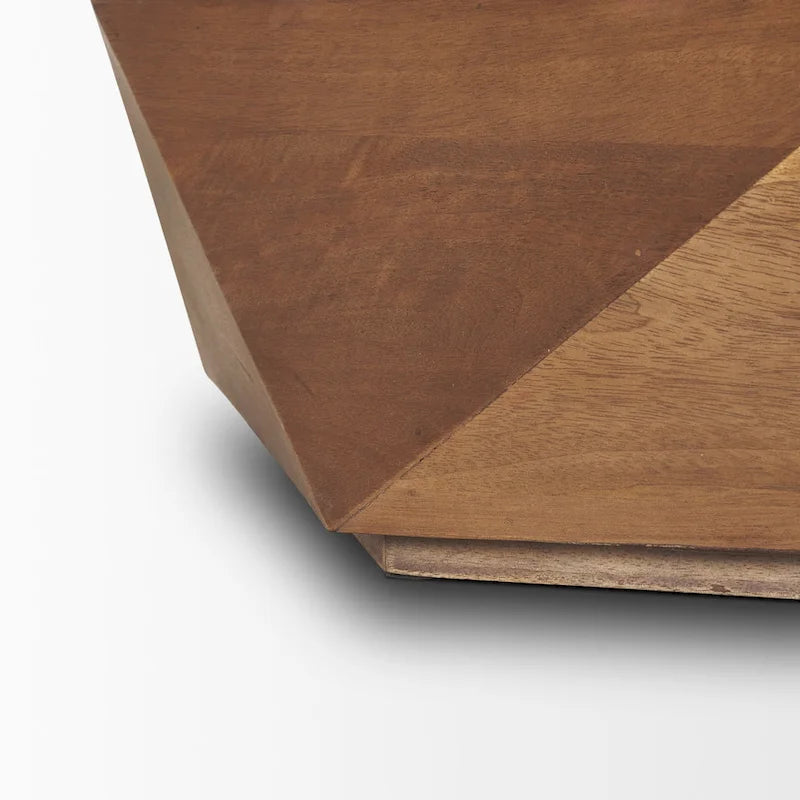 Table basse hexagonale noire en bois massif avec rangement