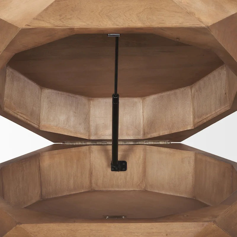 Table basse hexagonale noire en bois massif avec rangement