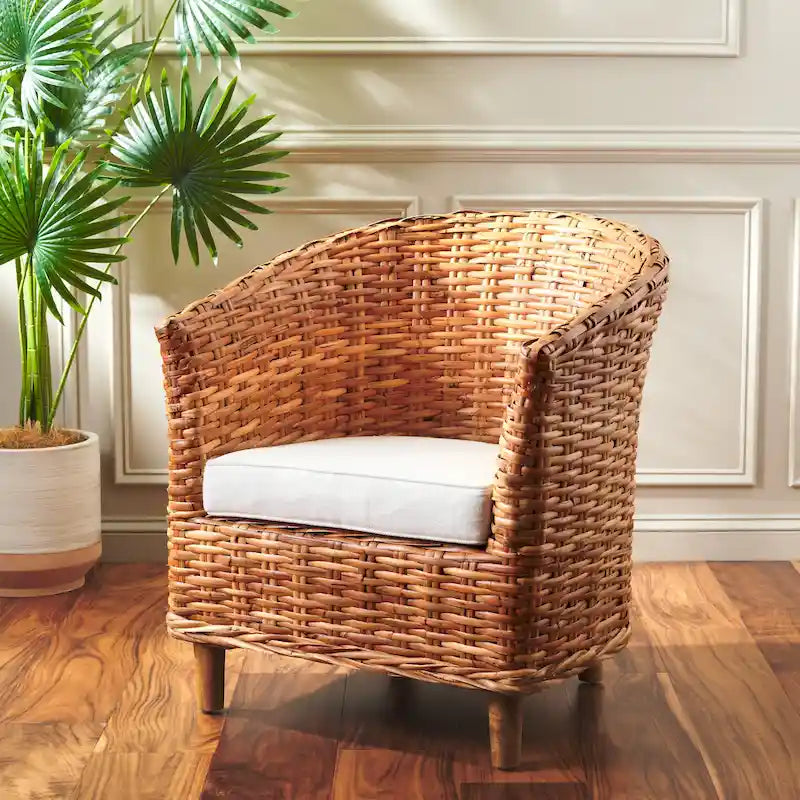 Fauteuil en rotin Barrel avec coussin – 29Lx27Px33H