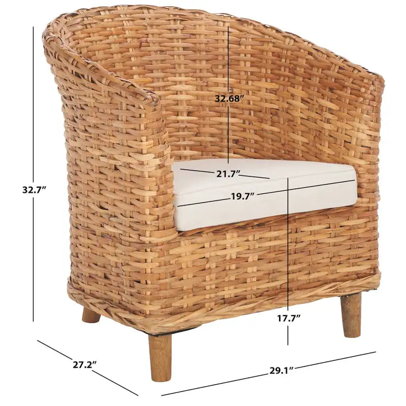 Fauteuil en rotin Barrel avec coussin – 29Lx27Px33H