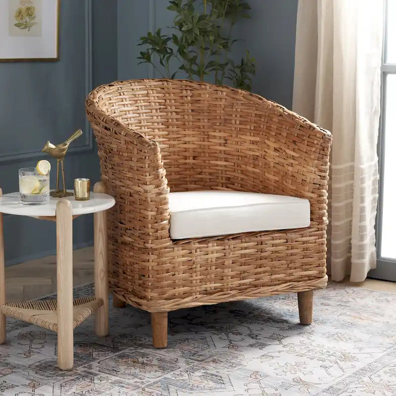 Fauteuil en rotin Barrel avec coussin – 29Lx27Px33H