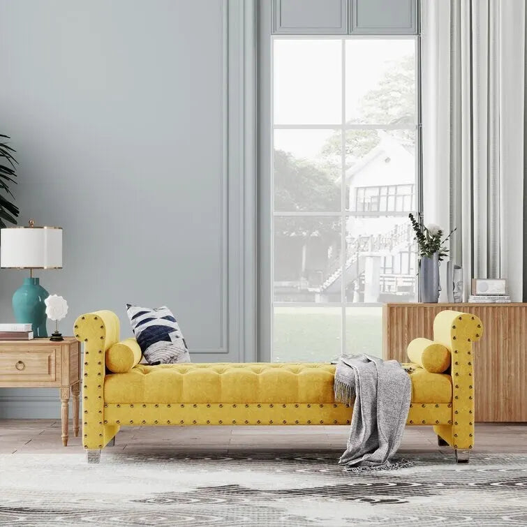 Banc rembourré en velours capitonné Haven Chesterfield 72 po - 71,0 po L X 28,0 po H X 29,0 po P