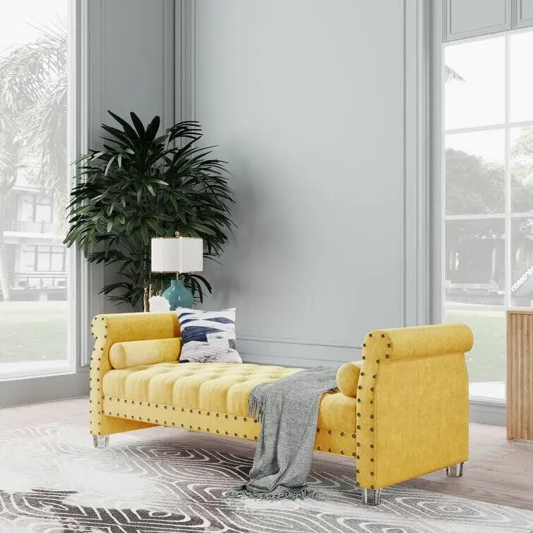 Banc rembourré en velours capitonné Haven Chesterfield 72 po - 71,0 po L X 28,0 po H X 29,0 po P