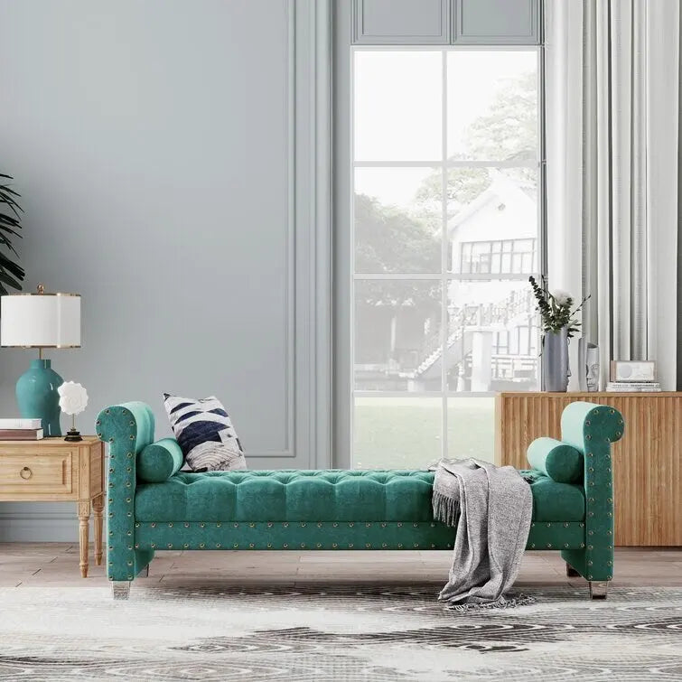 Banc rembourré en velours capitonné Haven Chesterfield 72 po - 71,0 po L X 28,0 po H X 29,0 po P