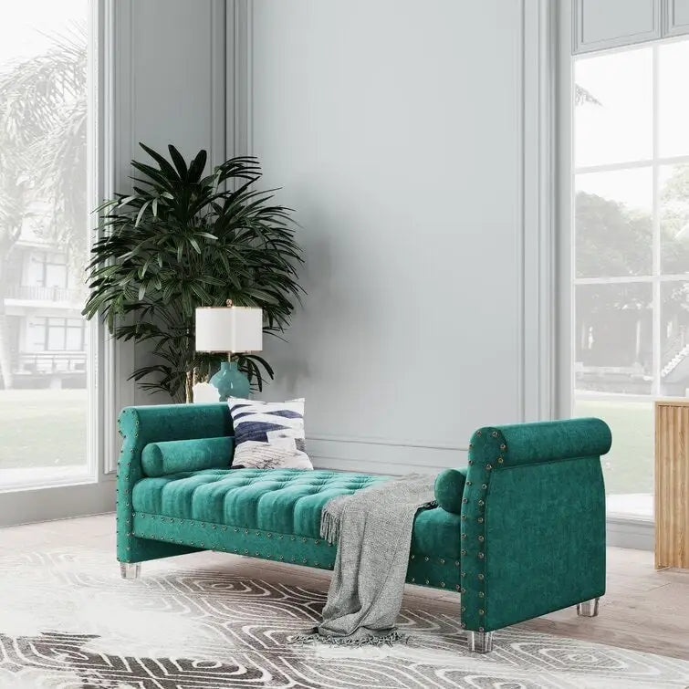 Banc rembourré en velours capitonné Haven Chesterfield 72 po - 71,0 po L X 28,0 po H X 29,0 po P