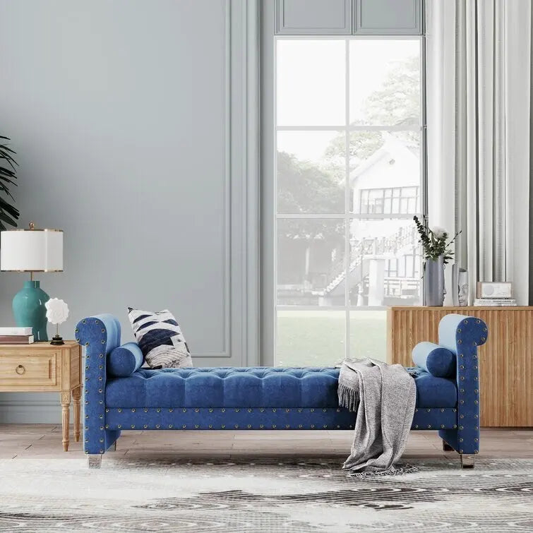 Banc rembourré en velours capitonné Haven Chesterfield 72 po - 71,0 po L X 28,0 po H X 29,0 po P