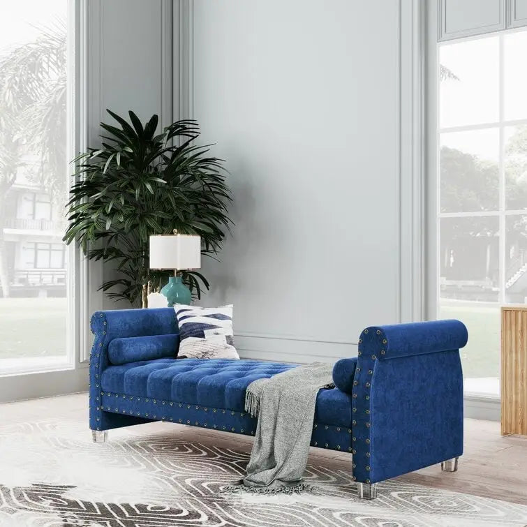 Banc rembourré en velours capitonné Haven Chesterfield 72 po - 71,0 po L X 28,0 po H X 29,0 po P