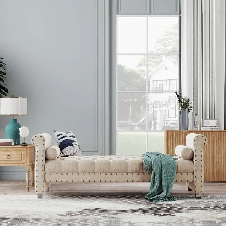 Banc rembourré en velours capitonné Haven Chesterfield 72 po - 71,0 po L X 28,0 po H X 29,0 po P