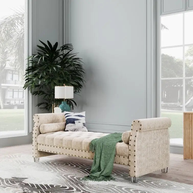 Banc rembourré en velours capitonné Haven Chesterfield 72 po - 71,0 po L X 28,0 po H X 29,0 po P