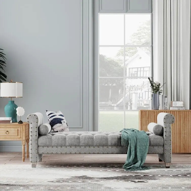 Banc rembourré en velours capitonné Haven Chesterfield 72 po - 71,0 po L X 28,0 po H X 29,0 po P