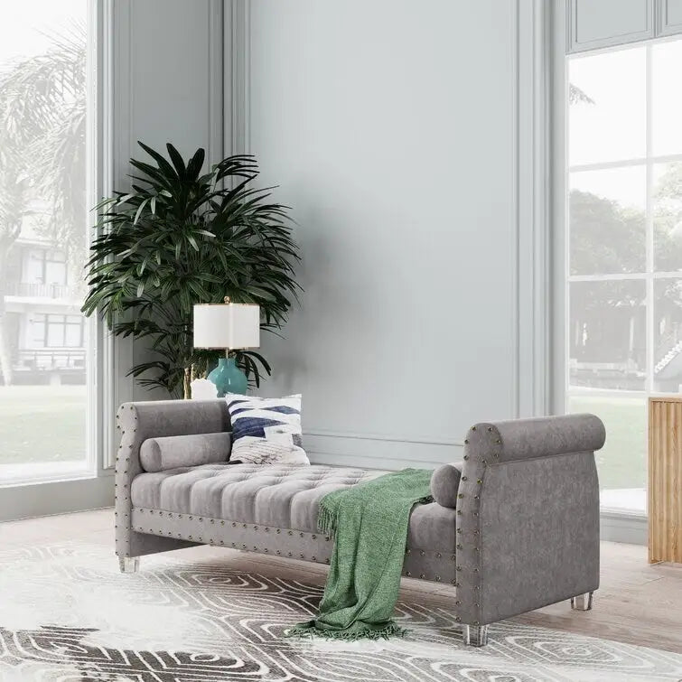 Banc rembourré en velours capitonné Haven Chesterfield 72 po - 71,0 po L X 28,0 po H X 29,0 po P