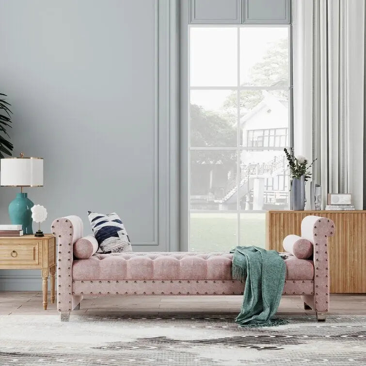 Banc rembourré en velours capitonné Haven Chesterfield 72 po - 71,0 po L X 28,0 po H X 29,0 po P