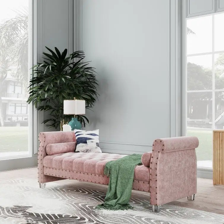 Banc rembourré en velours capitonné Haven Chesterfield 72 po - 71,0 po L X 28,0 po H X 29,0 po P