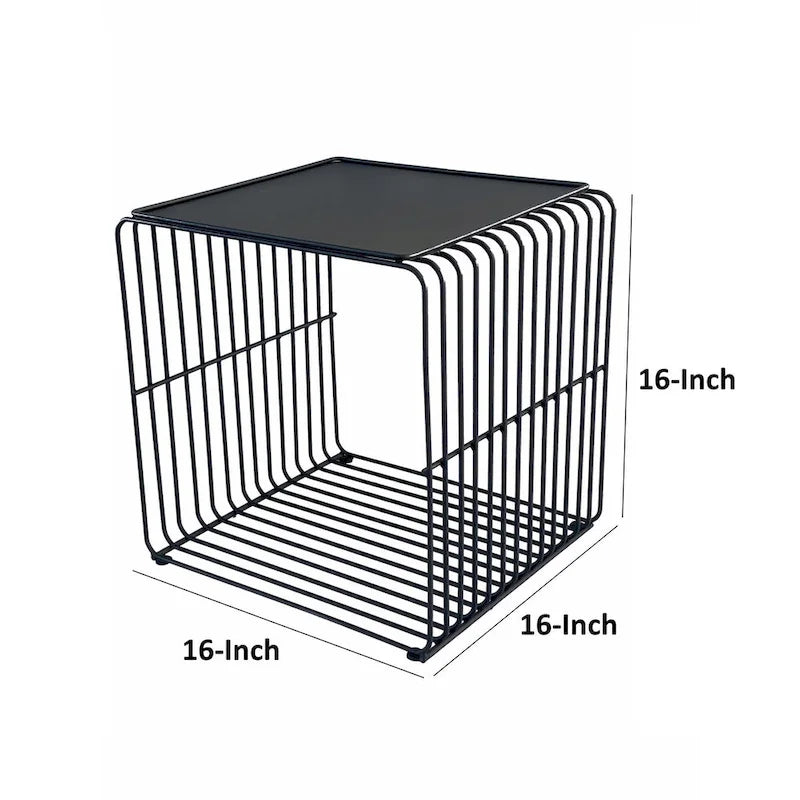 Table d'appoint de 16 pouces, cadre en fil métallique noir effet cascade