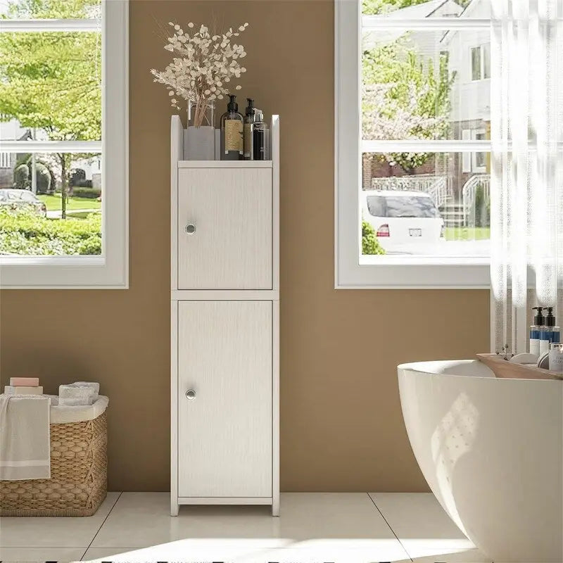 Petit meuble de rangement pour salle de bain - Petit meuble avec portes et étagères réglables - 18 P x 20 La x 75,4 H cm