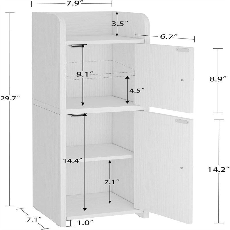 Petit meuble de rangement pour salle de bain - Petit meuble avec portes et étagères réglables - 18 P x 20 La x 75,4 H cm
