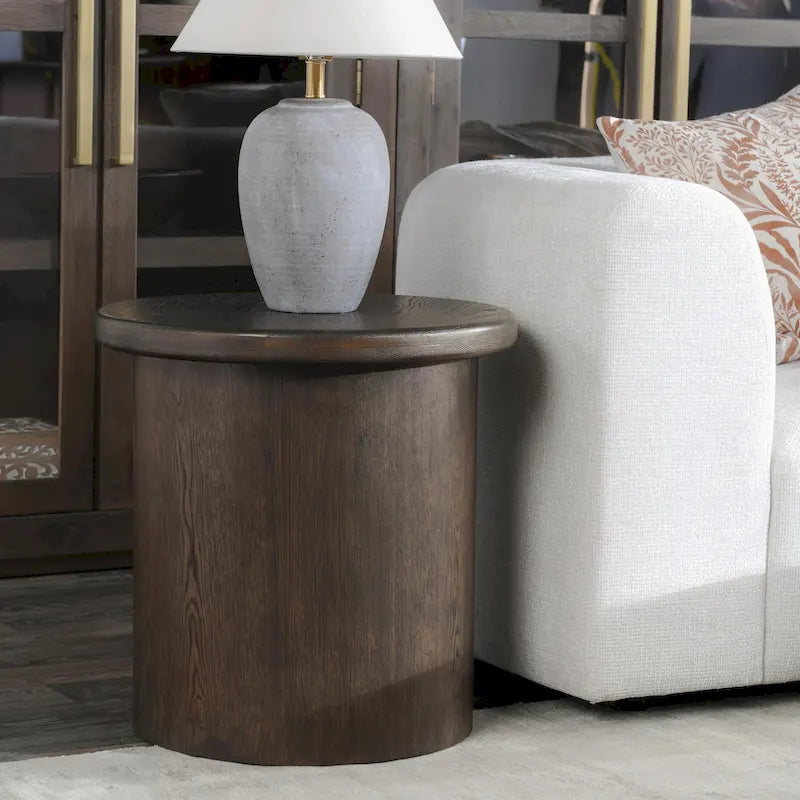 Table d'appoint ronde en placage de chêne de 22 pouces