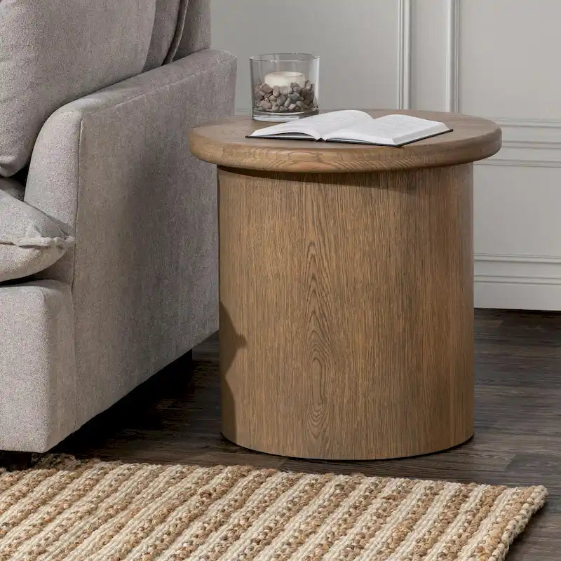 Table d'appoint ronde en placage de chêne de 22 pouces